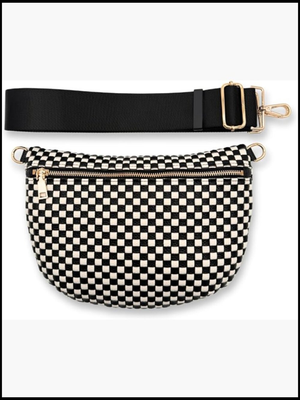 Vegan Leather Woven Crossbody Bag with Adjustable Strap, Checkered Handbag